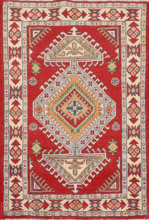 Geometric Red Kazak Oriental Rug 3x4