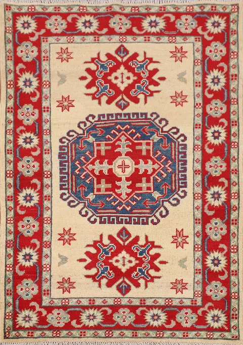 Handmade Wool Kazak Oriental Accent Rug 3x4