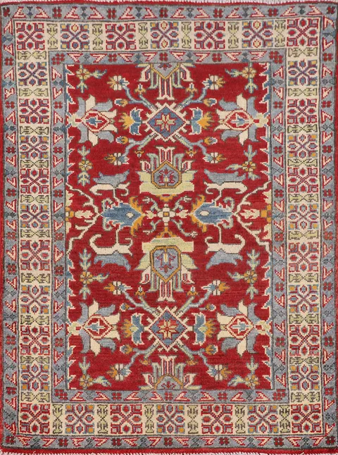 Red Handmade Kazak Oriental Rug 3x4