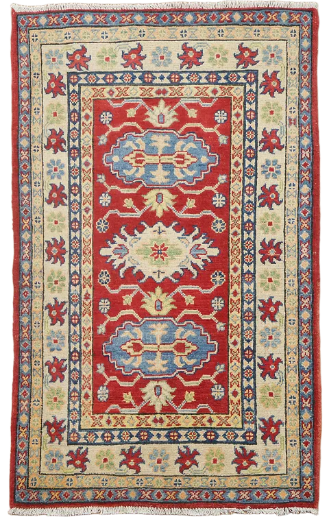 Red Geometric Kazak Oriental Rug 3x4