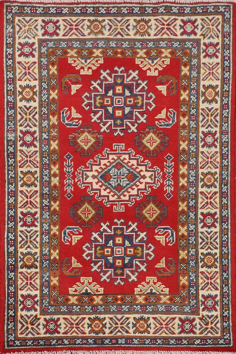 Geometric Red Kazak Oriental Rug 3x4