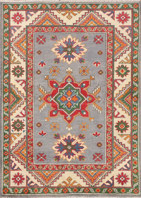 Geometric Wool Kazak Oriental Rug 3x4