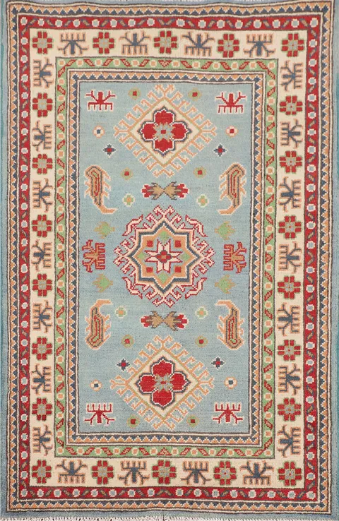 Light Blue Handmade Kazak Oriental Rug 3x4