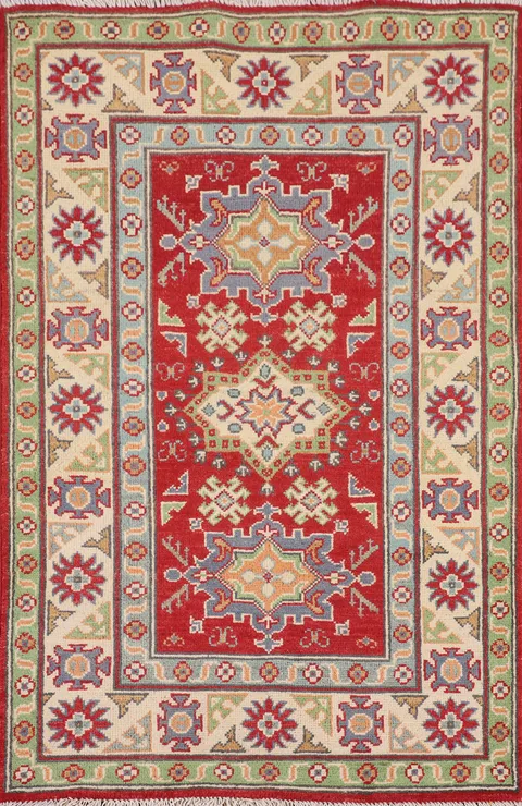 Geometric Red Kazak Oriental Accent Rug 3x4