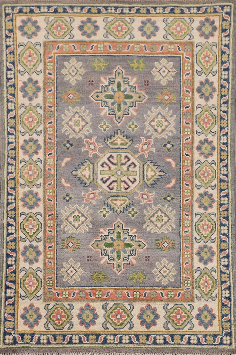 Handmade Gray Kazak Oriental Accent Rug 3x4