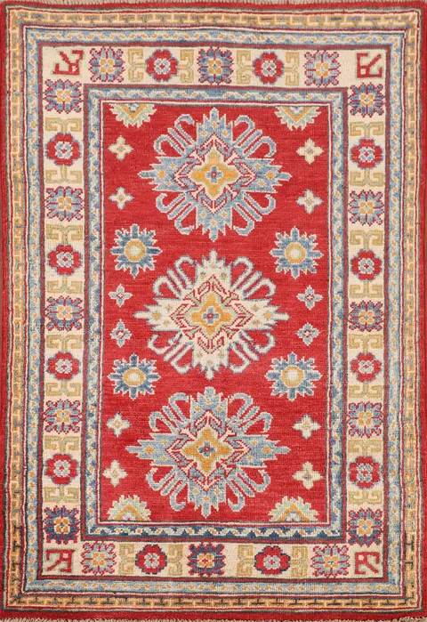 Geometric Red Kazak Oriental Rug 3x4