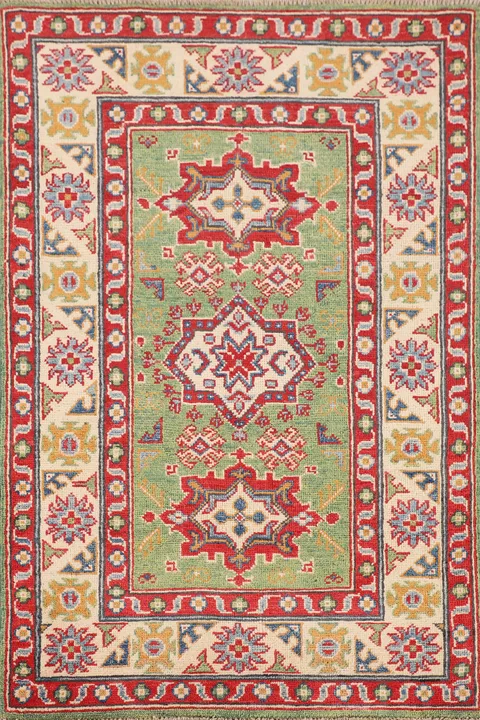Light Green Accent Kazak Oriental Rug 3x4