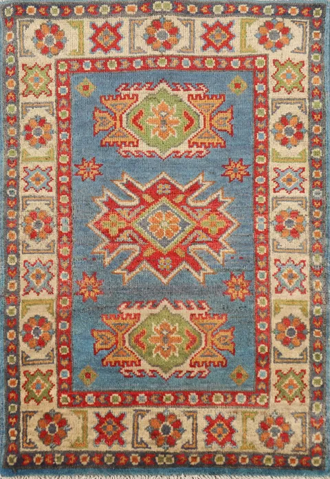 Blue Handmade Kazak Oriental Foyer Rug 2x3