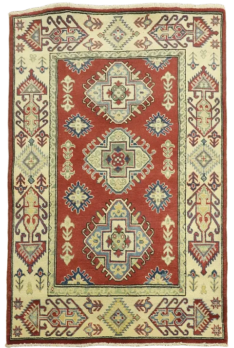 Geometric Kazak Handmade Wool Rug 3x5
