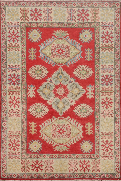 Geometric Red Kazak Oriental Rug 3x5