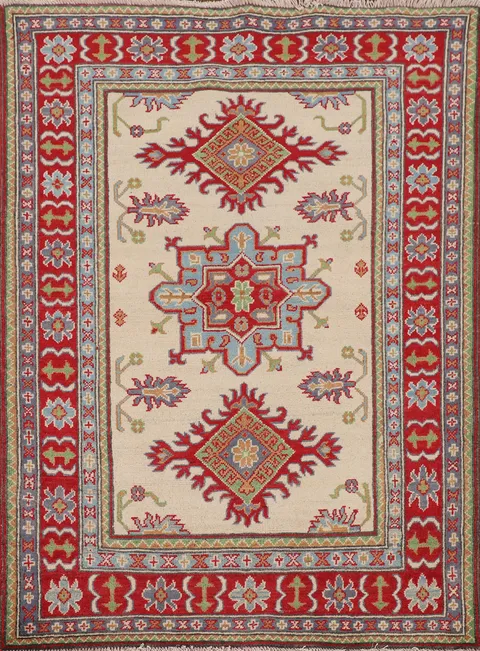Geometric Kazak Handmade Wool Rug 4x5
