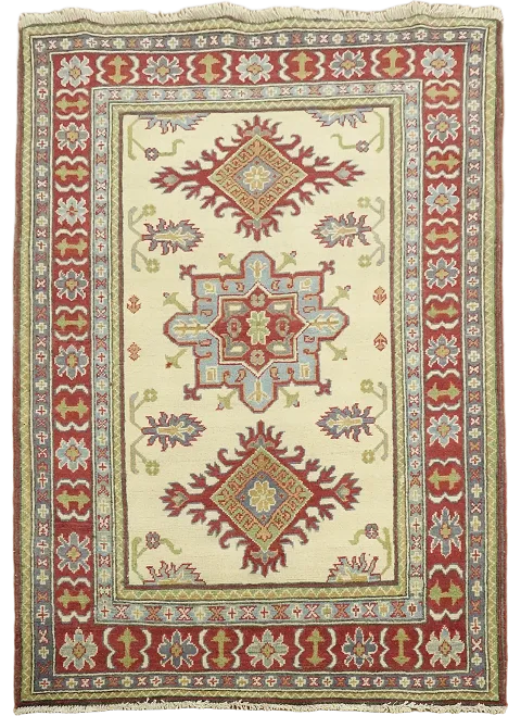 Geometric Kazak Handmade Wool Rug 4x5