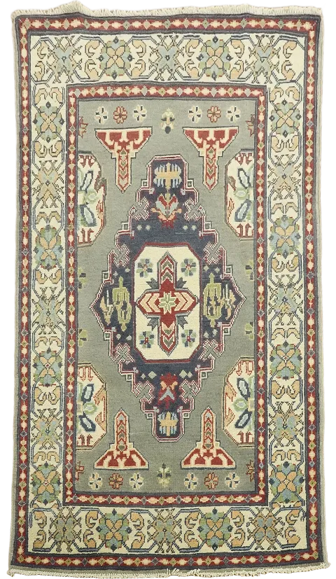 Gray Geometric Kazak Oriental Accent Rug 3x5