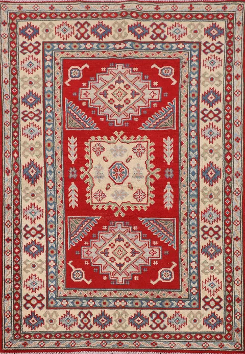 Red Geometric Kazak Oriental Foyer Rug 3x5