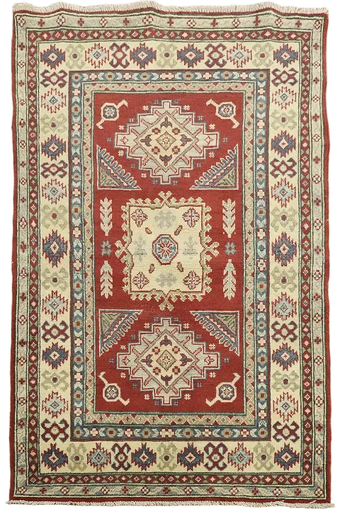 Red Geometric Kazak Oriental Foyer Rug 3x5