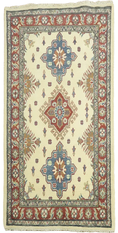 Ivory Geometric Kazak Oriental Accent Rug 3x5