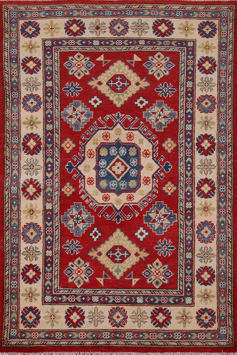 Handmade Red Wool Kazak Oriental Rug 3x5