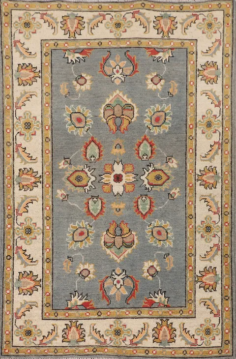Floral Gray Oushak Handmade Accent Rug 3x5