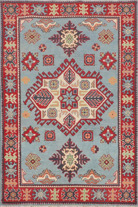 Geometric Blue Kazak Oriental Foyer Rug 4x5