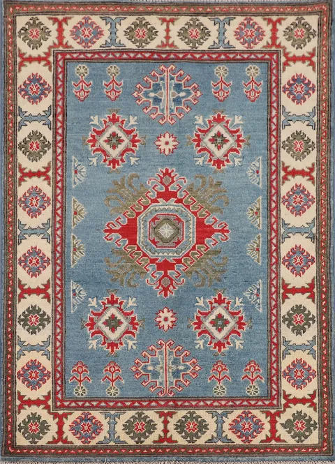 Blue Geometric Kazak Accent Rug 3x5