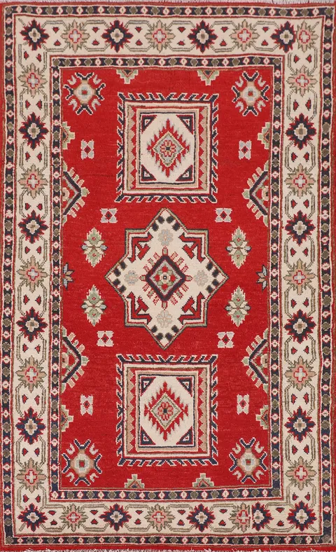 Red Geometric Kazak Oriental Foyer Rug 3x6