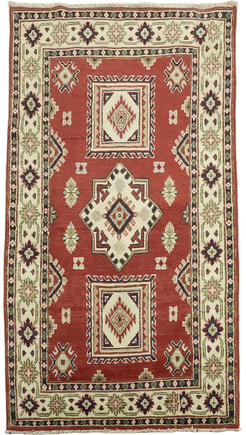 Red Geometric Kazak Oriental Foyer Rug 3x6