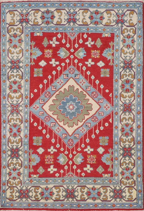 Geometric Red Kazak Oriental Accent Rug 3x5