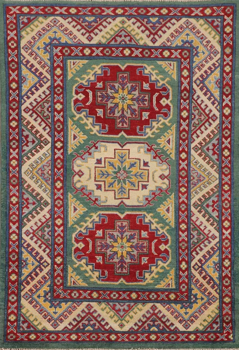 Green Kazak Handmade Wool Rug 3x5