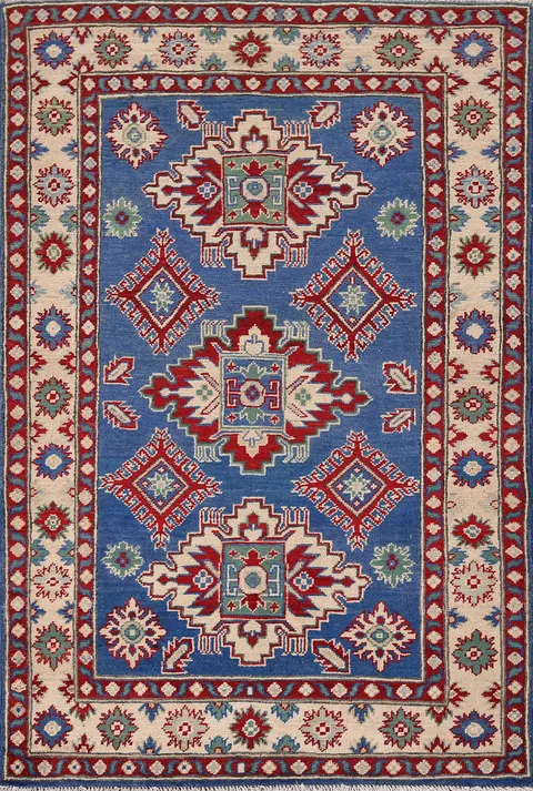 Blue Geometric Kazak Oriental Rug 3x5
