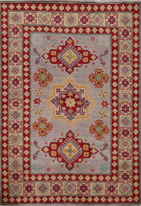 Gray Wool Kazak Oriental Rug 4x5