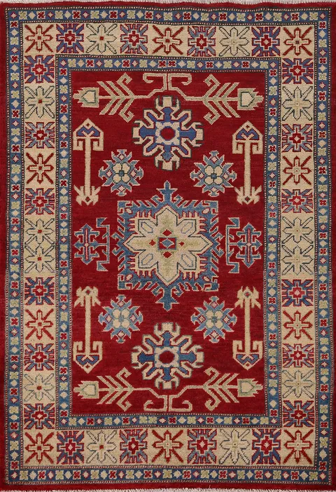 Red Geometric Kazak Oriental Rug 3x5