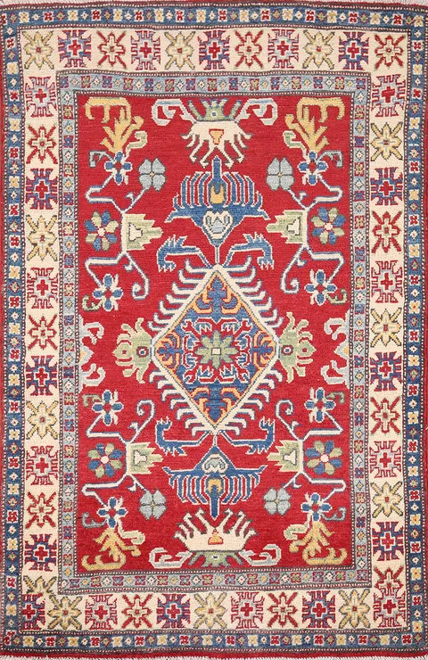 Red Geometric Kazak Oriental Rug 3x5