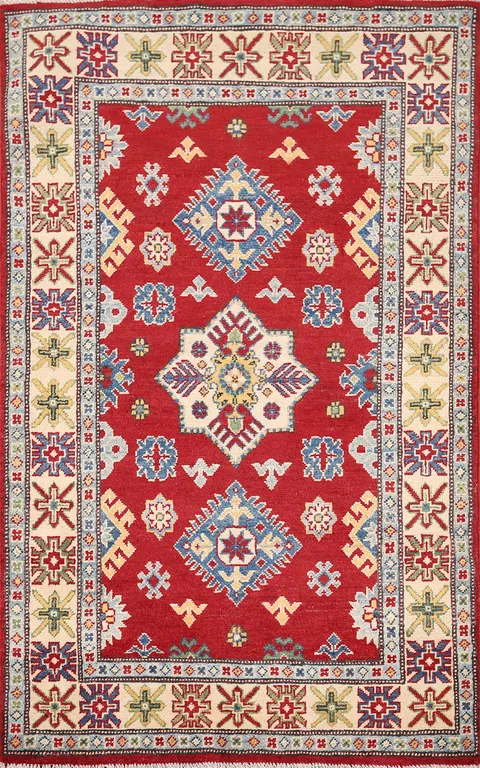 Red Geometric Kazak Oriental Rug 3x6