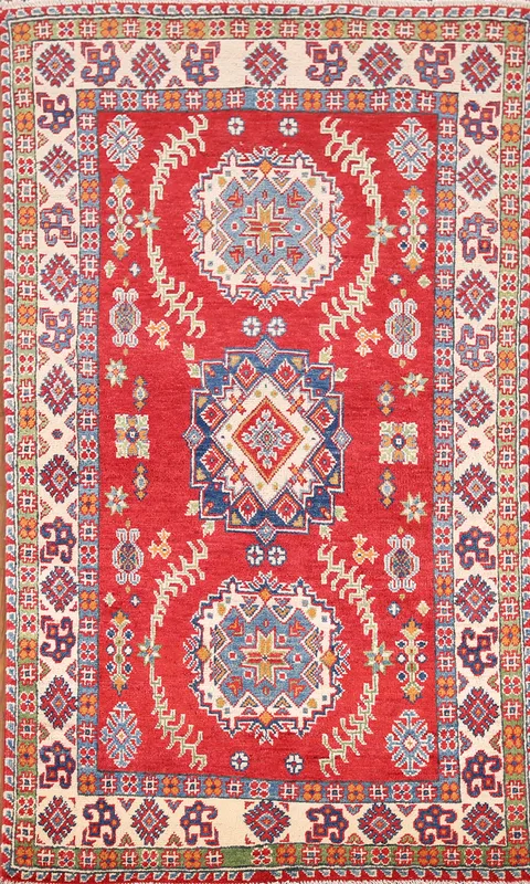 Handmade Red Wool Kazak Oriental Rug 3x6