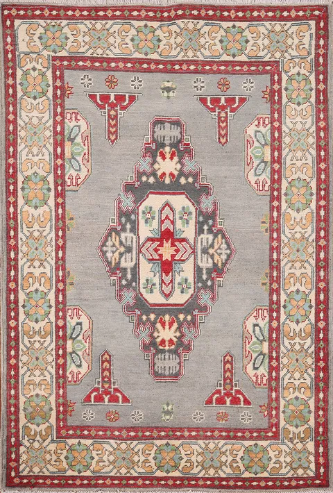 Gray Geometric Kazak Oriental Rug 3x5