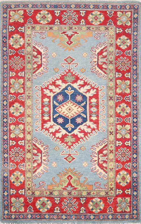 Light Blue Geometric Kazak Oriental Rug 3x5