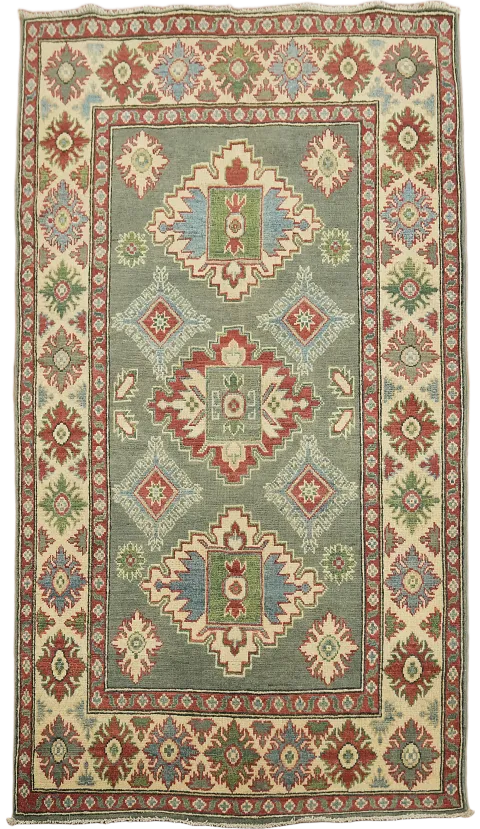 Green Kazak Oriental Wool Rug 4x6