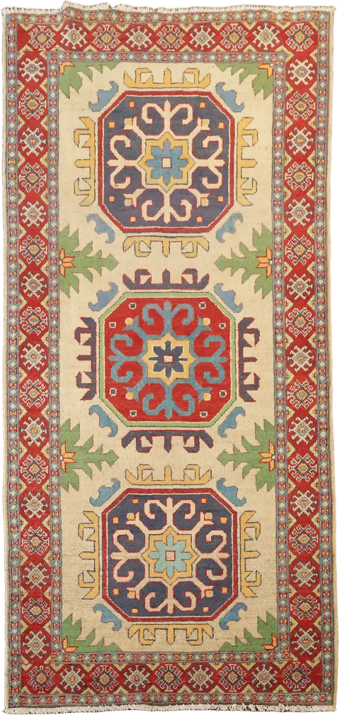 Geometric Kazak Oriental Runner Rug 3x7