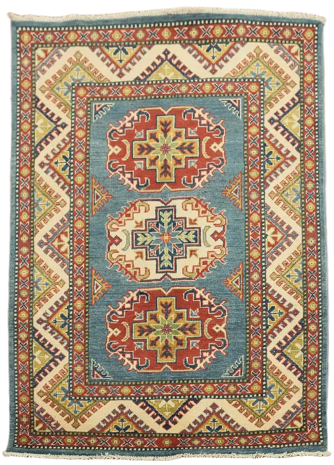 Blue Geometric Kazak Oriental Accent Rug 3x5