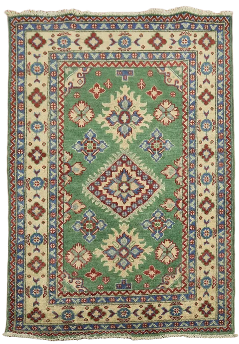 Green Geometric Kazak Oriental Rug 3x5