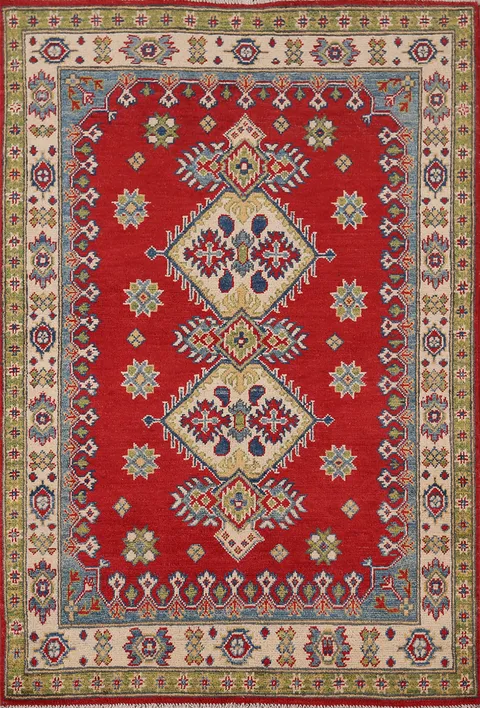 Red Geometric Kazak Oriental Rug 3x5