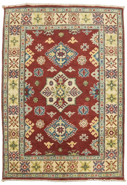Red Geometric Kazak Oriental Accent Rug 3x5