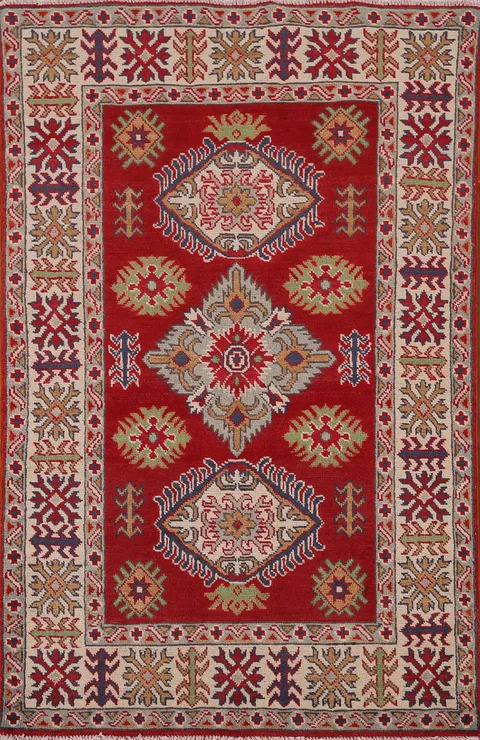 Red Handmade Kazak Oriental Accent Rug 3x5
