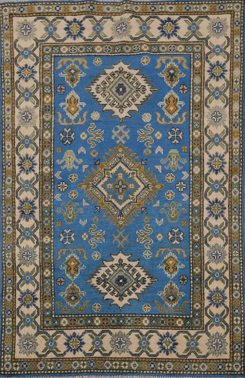 Blue Geometric Kazak Oriental Rug 3x5