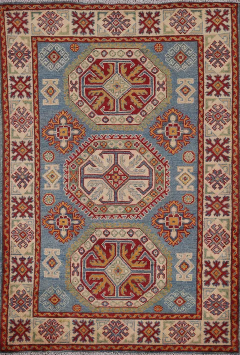 Blue Geometric Kazak Oriental Rug 3x5