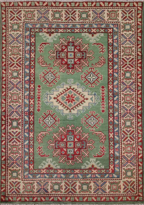 Handmade Wool Green Kazak Oriental Rug 3x5