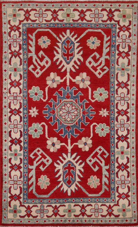 Handmade Red Wool Kazak Oriental Rug 3x5