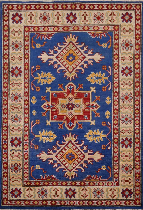 Blue Geometric Kazak Oriental Accent Rug 3x5