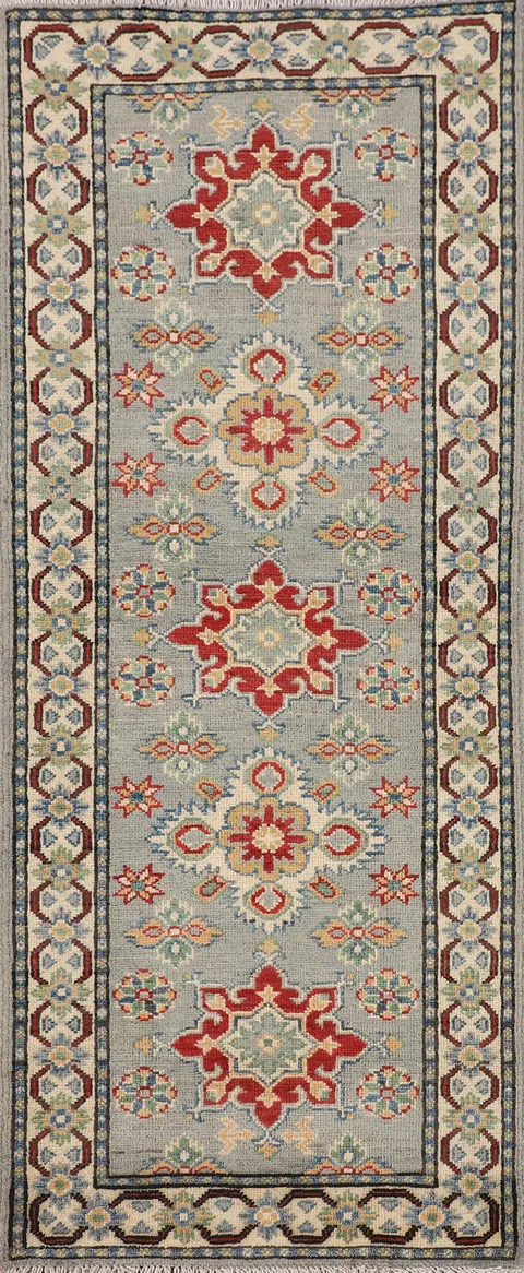 Geometric Kazak Oriental Runner Rug 2x6