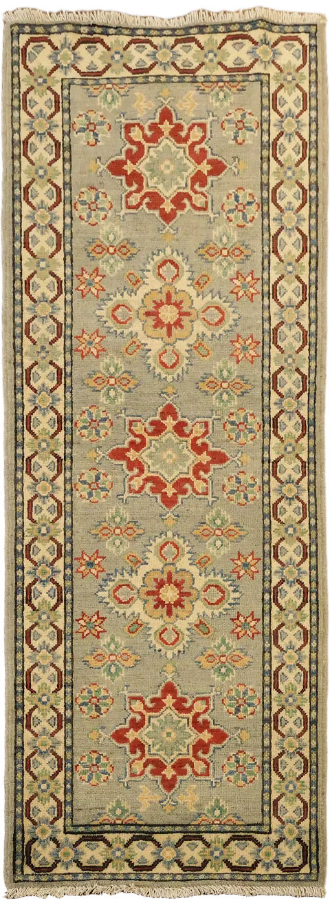 Geometric Kazak Oriental Runner Rug 2x6